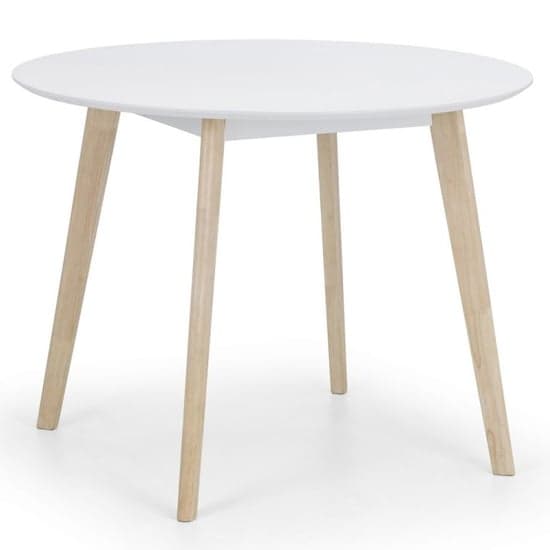 Calah Round Wooden Dining Table In White With Oak Legs_1