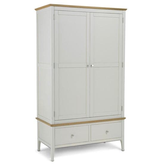 Brandy Double Door Wardrobe In Off White And Oak With 1 Drawer_1