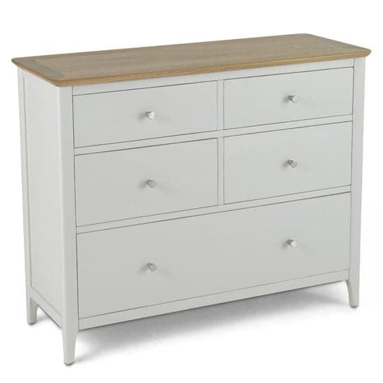Brandy Wide Chest Of Drawers In Off White And Oak With 5 Drawers_2