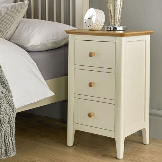 Brandy Wooden Bedside Cabinet In Off White And Oak With 3 Drawer_1