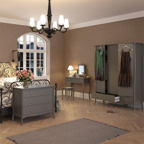 Braque Bedroom Furniture Set With 3 Doors Wardrobe In Grey_4