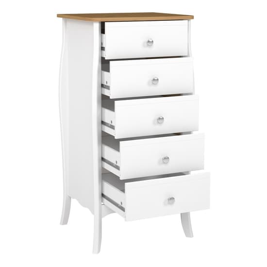 Braque Wooden Chest Of 5 Drawers Narrow In Pure White Coffee_4