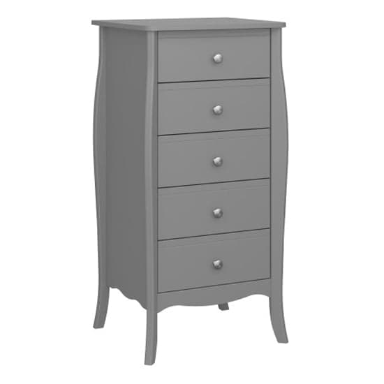 Braque Narrow Wooden Chest Of 5 Drawers In Grey_1