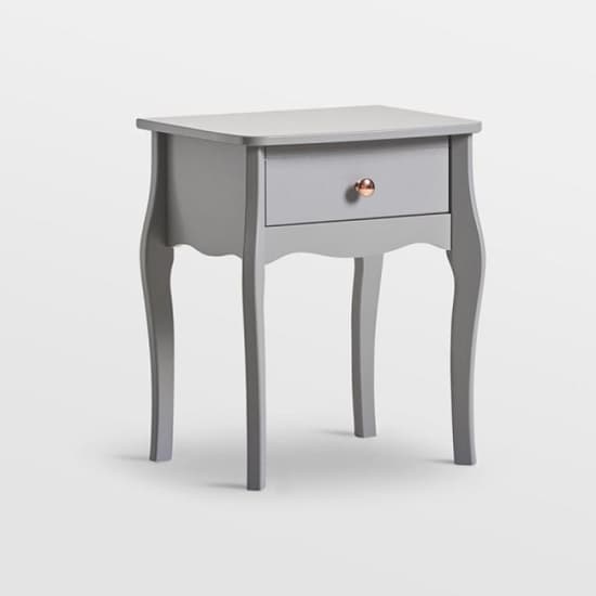 Braque Wooden Bedside Table In Grey With Rose Gold Handles_2