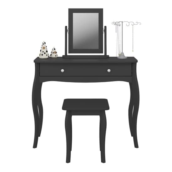 Braque Wooden Dressing Table With Mirror And Stool In Black_2