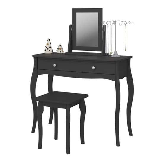 Braque Wooden Dressing Table With Mirror And Stool In Black_3