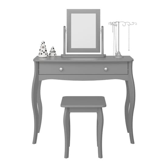 Braque Wooden Dressing Table With Mirror And Stool In Grey_2