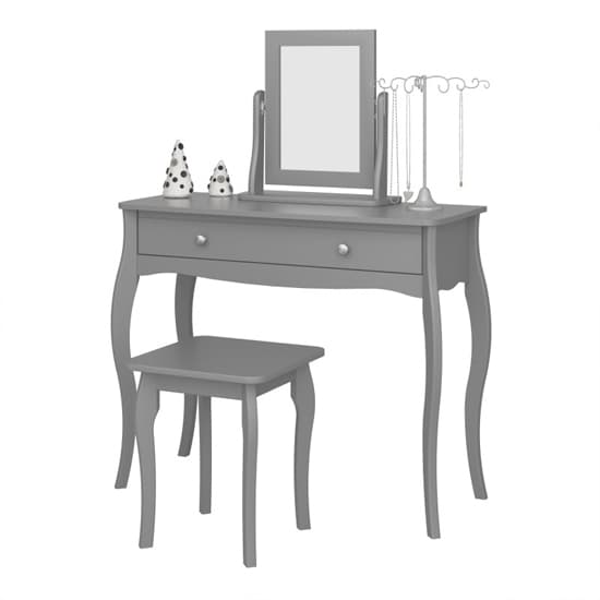 Braque Wooden Dressing Table With Mirror And Stool In Grey_3