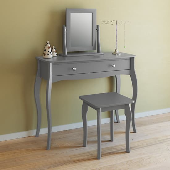 Braque Wooden Dressing Table With Mirror And Stool In Grey_6