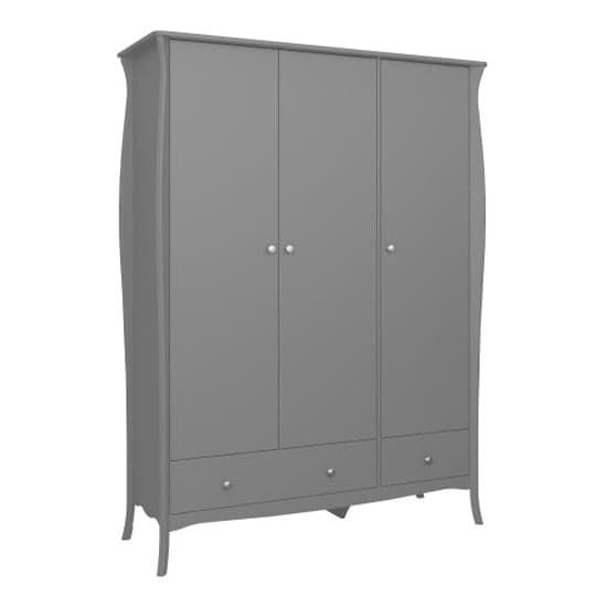 Braque Wooden Wardrobe With 3 Doors And 2 Drawers In Grey_1