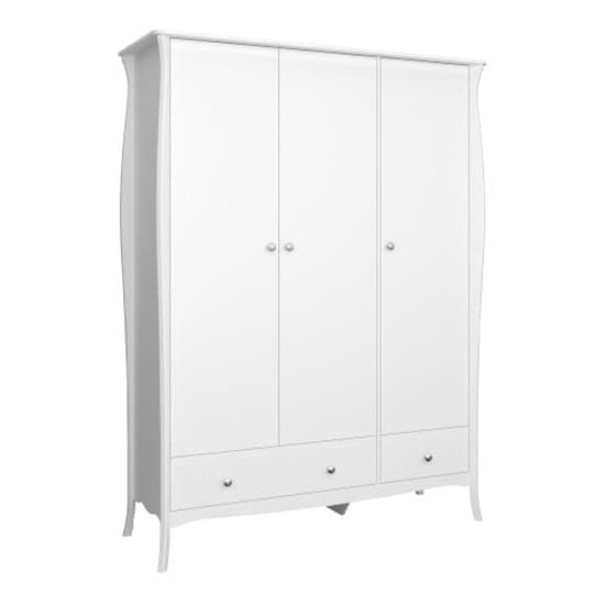 Braque Wooden Wardrobe With 3 Doors And 2 Drawers In White_1