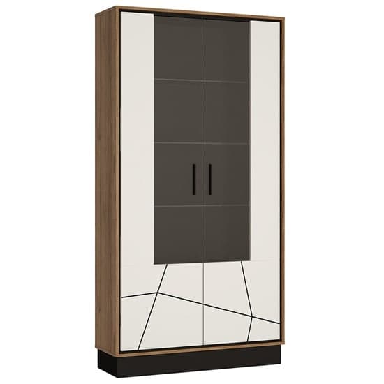 Brecon LED Wooden Display Cabinet In Walnut And White High Gloss_1