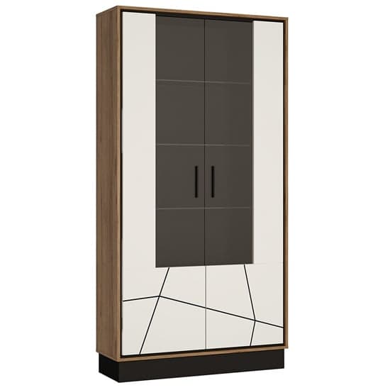 Brecon Wooden Display Cabinet In Walnut And White High Gloss_1