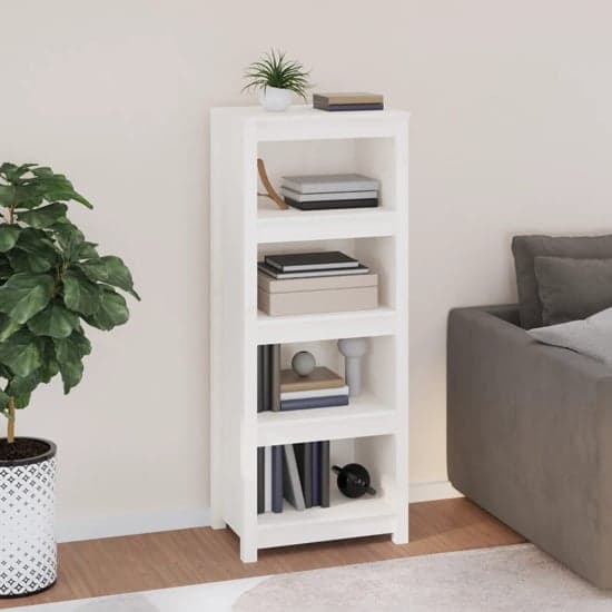 Brela Pinewood Bookcase With 3 Shelves In White_2