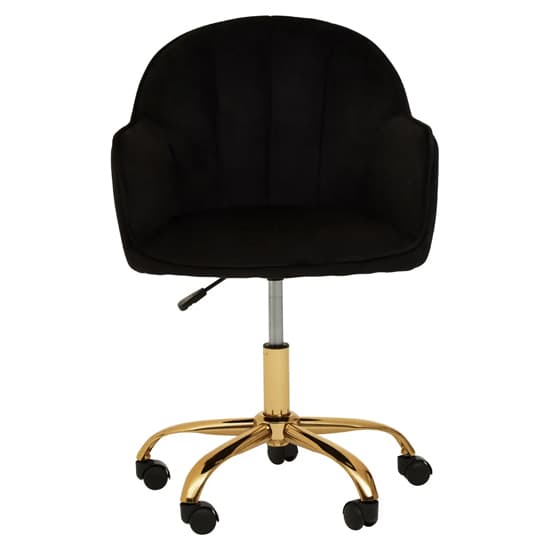 Brent Velvet Home Office Chair In Black With Gold Base_3