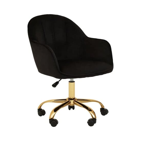 Brent Velvet Home Office Chair In Black With Gold Base_1