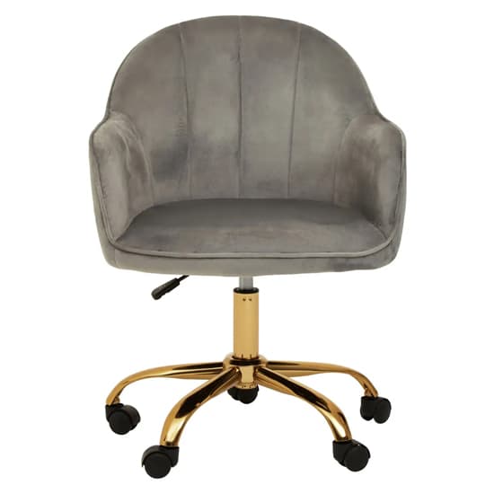 Brent Velvet Home Office Chair In Grey With Gold Base_2