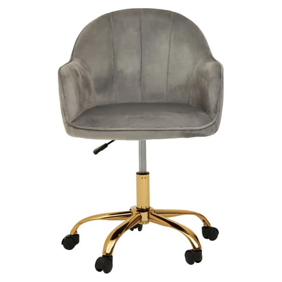 Brent Velvet Home Office Chair In Grey With Gold Base_3