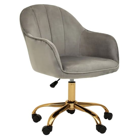 Brent Velvet Home Office Chair In Grey With Gold Base_1