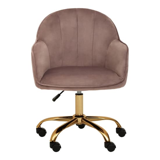Brent Velvet Home Office Chair In Pink With Gold Base_2