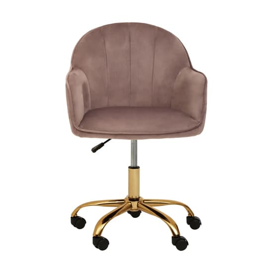 Brent Velvet Home Office Chair In Pink With Gold Base_3