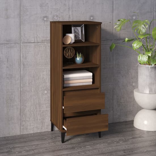 Brescia Wooden Bookcase With 2 Drawers In Brown Oak_2