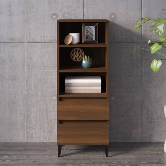 Brescia Wooden Bookcase With 2 Drawers In Brown Oak_1