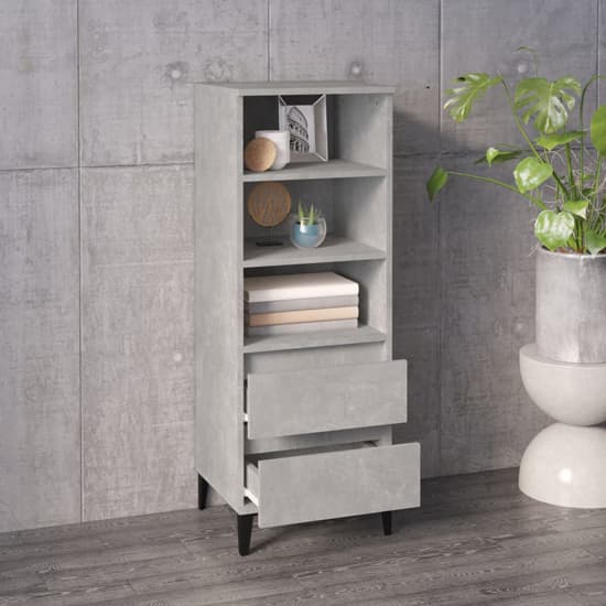 Brescia Wooden Bookcase With 2 Drawers In Concrete Effect_2