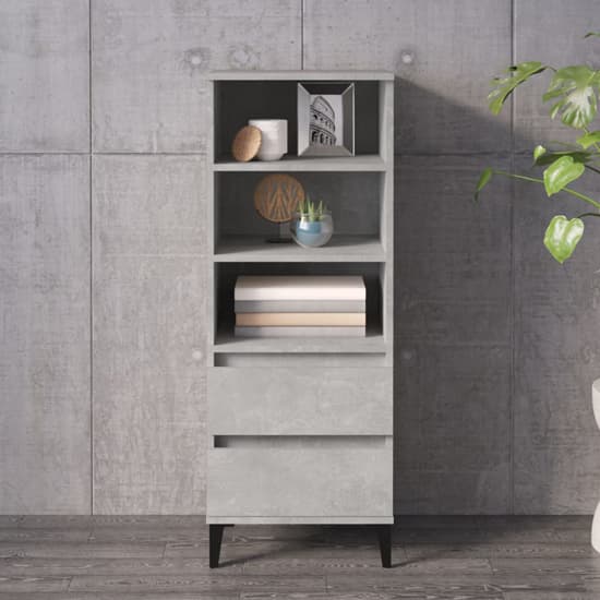 Brescia Wooden Bookcase With 2 Drawers In Concrete Effect_1