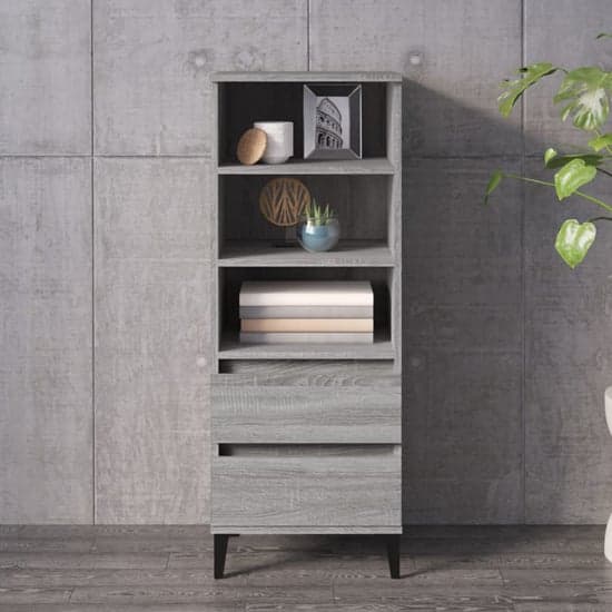 Brescia Wooden Bookcase With 2 Drawers In Grey Sonoma Oak_1
