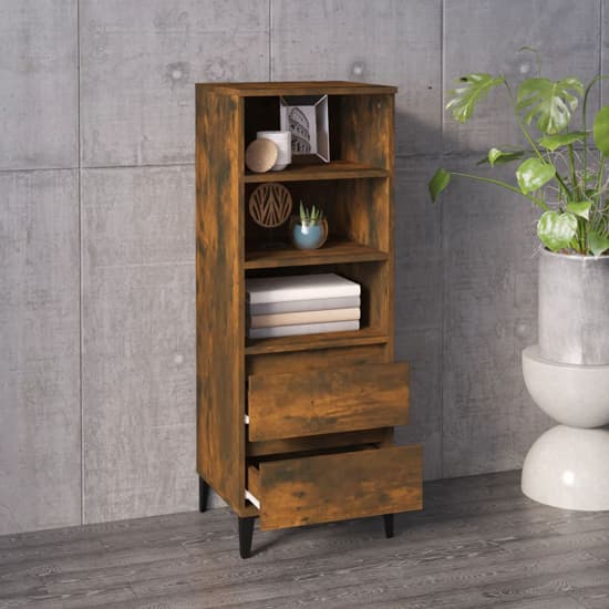 Brescia Wooden Bookcase With 2 Drawers In Smoked Oak_2