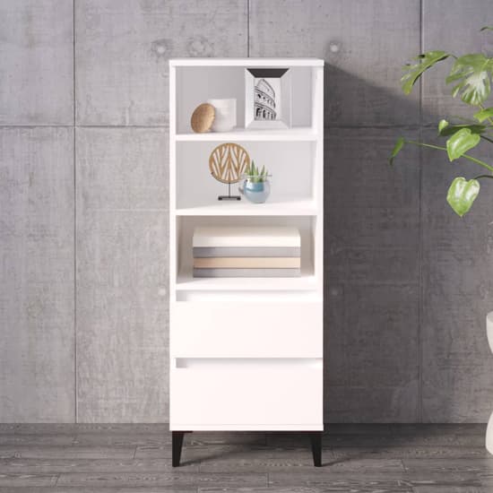 Brescia Wooden Bookcase With 2 Drawers In White_1