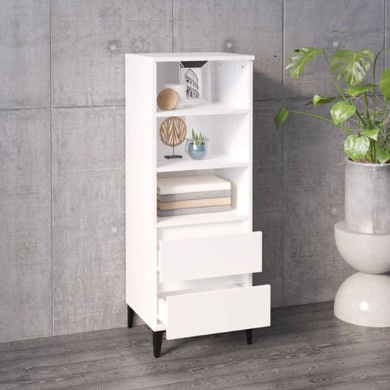 Brescia High Gloss Bookcase With 2 Drawers In White_2