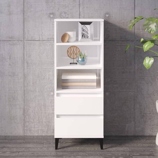 Brescia High Gloss Bookcase With 2 Drawers In White_1