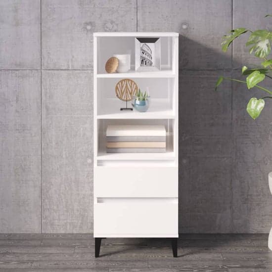 Brescia High Gloss Bookcase With 2 Drawers In White Furniture in Fashion