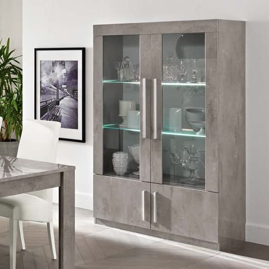 Breta Display Cabinet In Grey Marble Effect High Gloss And LED