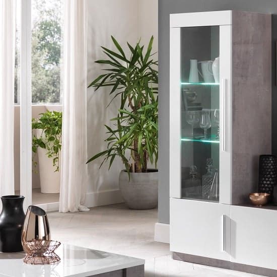 Breta Display Cabinet In Grey Marble Effect White Gloss And LED_1