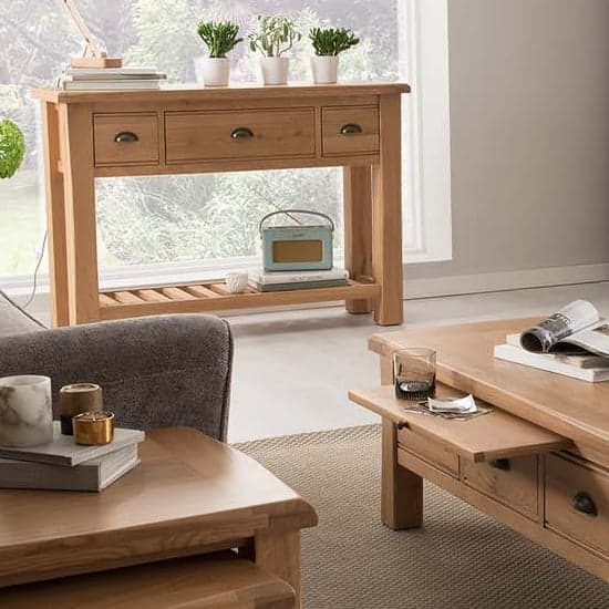 Brex Wooden Console Table With 3 Drawers In Natural_2