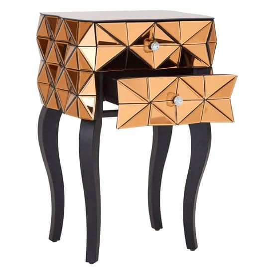 Brice Mirrored Glass Bedside Cabinet With 2 Drawers In Copper_2