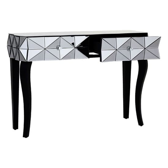 Brice Mirrored Glass Console Table With 2 Drawers In Silver_2