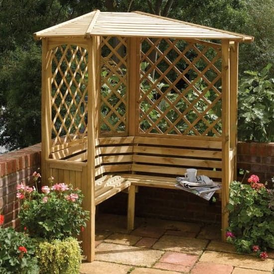 Bridgend Wooden Arbour In Natural Timber With Open Slatted Roof_1
