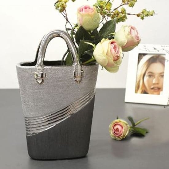 Bridgetown Ceramic Handbag Vase In Silver And Grey_1