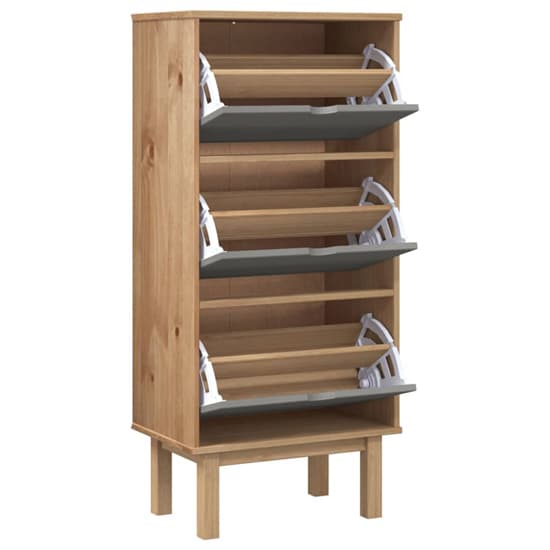Bridie Pinewood Shoe Storage Cabinet With 3 Drawers In Brown Grey_3