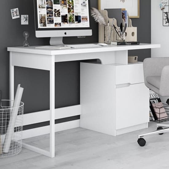 Bowburn Wooden Computer Desk In White High Gloss Furniture in Fashion