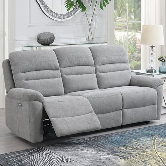 Brielle Fabric Electric Recliner 3 Seater Sofa In Grey_1