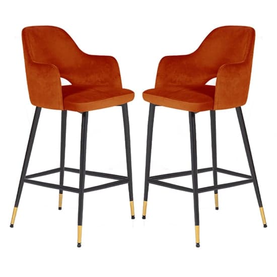 Brietta Rust Velvet Bar Chairs In Pair_1