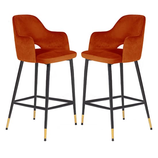 Brietta Rust Velvet Bar Chairs In Pair Furniture in Fashion