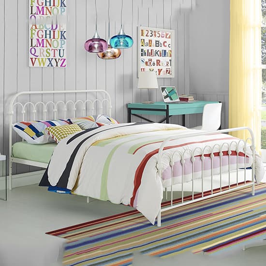 Bright Metal Double Bed In White_1