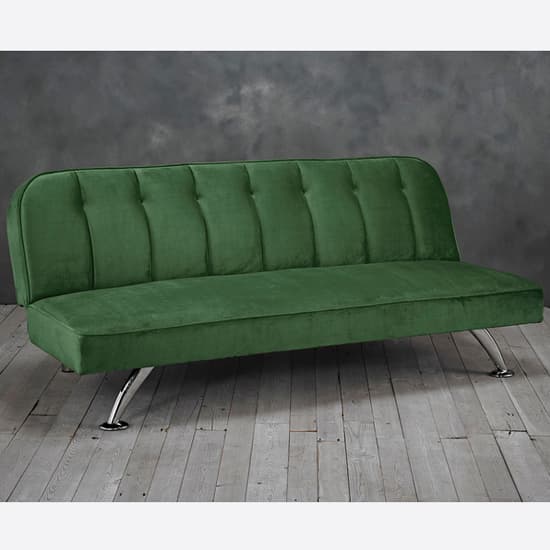 Brighten Velvet Sofa Bed With Chrome Metal Legs In Green_2