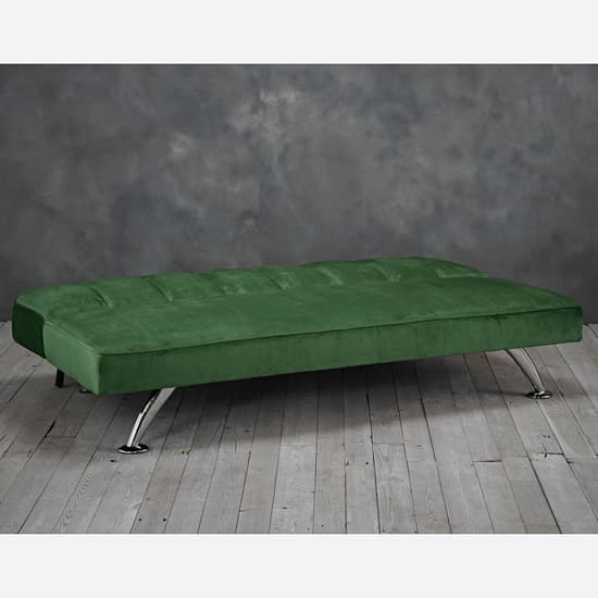 Brighten Velvet Sofa Bed With Chrome Metal Legs In Green_3